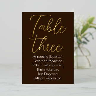 Wedding Table Number on Chocolate Brown
