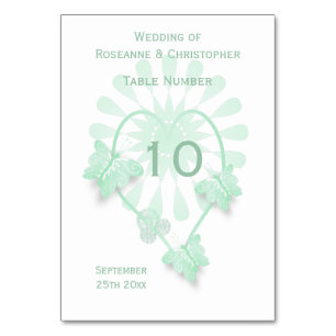 Wedding Table Number Peppermint Butterflies Heart