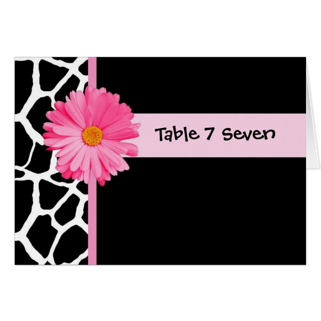 Wedding Table Number Pink And Black Giraffe (Front Horizontal)