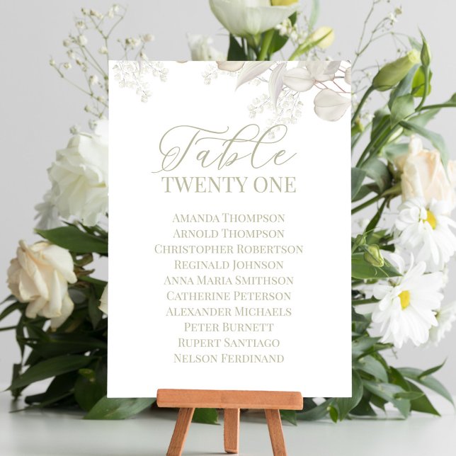 Wedding Table Number Sage Green Greenery (Wedding sage green table number with calligraphy script. )