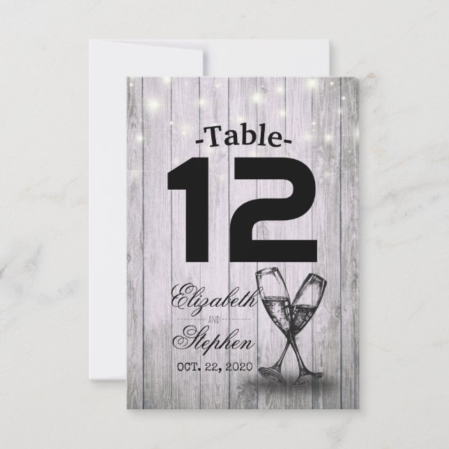 Wedding Table Number Seating Place Champagne Glass (Front)