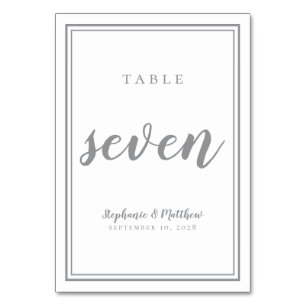 Wedding Table Number Seven Chic Simple Grey White