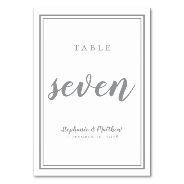 Wedding Table Number Seven Chic Simple Grey White (Front)