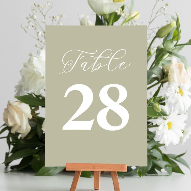 Wedding Table Number Simple Sage Green (Wedding sage green table number with calligraphy script. )