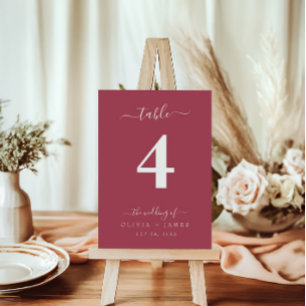 Wedding Table Number Simple Solid Maroon Colour 