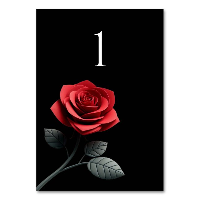 Wedding Table Number-Single Red Rose- Number (Front)