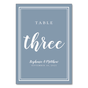 Wedding Table Number Three Dusty Blue Simple