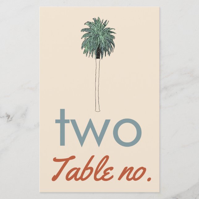 wedding table number with palm tree for frame (Front)