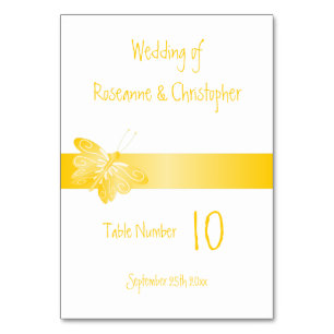 Wedding Table Number Yellow Butterfly