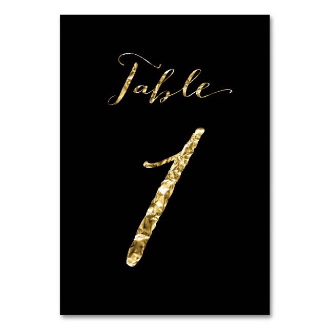 Wedding Table Numbers Black Gold Foil No. 1 (Front)