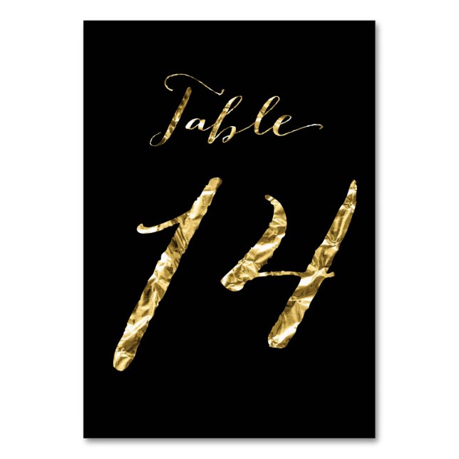 Wedding Table Numbers Black Gold Foil No. 14 (Front)