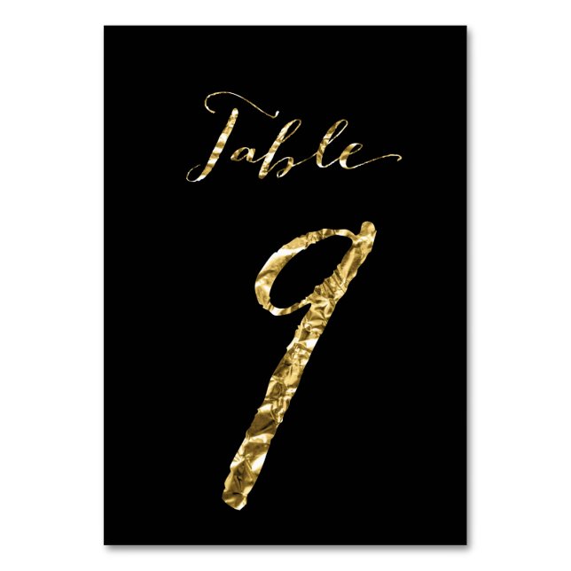 Wedding Table Numbers Black Gold Foil No. 9 (Front)