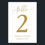 Wedding Table Numbers | Bounce Script (Gold) 2<br><div class="desc">Bounce Calligraphy Script Wedding Table Numbers (Gold) - Number 2: These table numbers feature a modern bouncy calligraphy in gold. Change your names and date at the bottom or delete them if you don't need them. Put in fancy table number stands to add a beautiful, modern display to your wedding...</div>