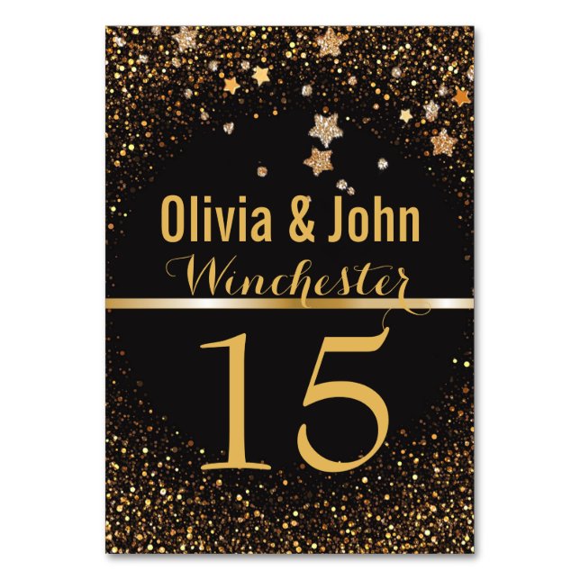 Wedding Table Numbers | Elegant Gold Glitter Stars (Back)