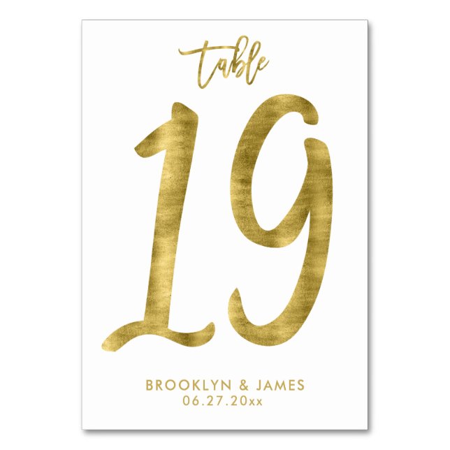 Wedding Table Numbers Gold Foil Effect Number 19 (Front)