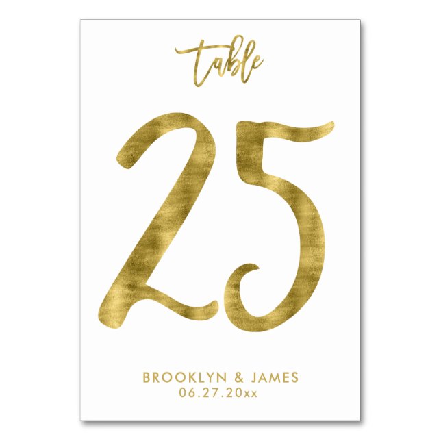 Wedding Table Numbers Gold Foil Effect Number 25 (Front)