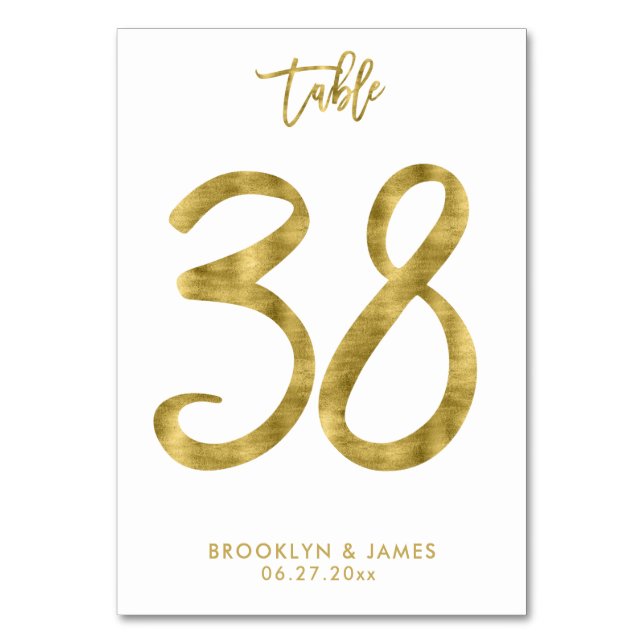 Wedding Table Numbers Gold Foil Effect Number 38 (Front)