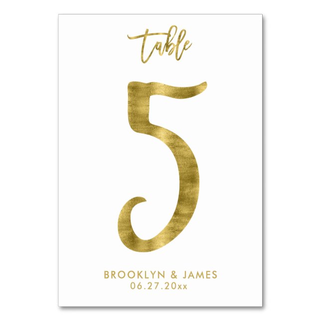 Wedding Table Numbers Gold Foil Effect Number 5 (Front)