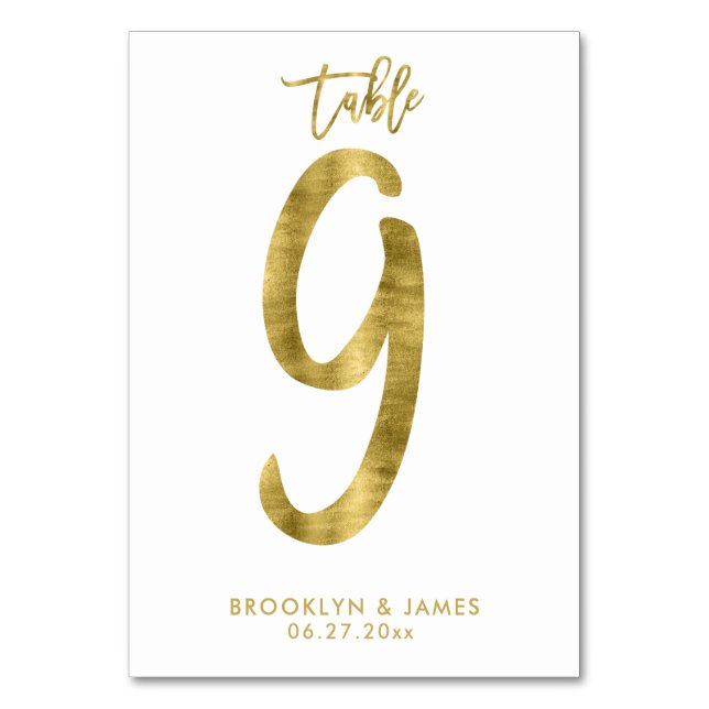 Wedding Table Numbers Gold Foil Effect Number 9 (Front)