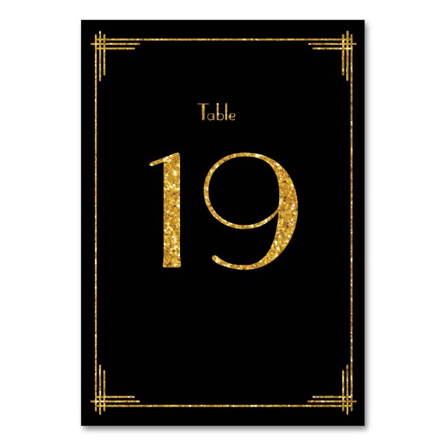 Wedding Table Numbers Gold Sequins Art Deco 19 (Front)