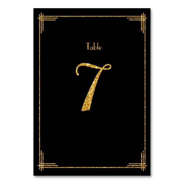 Wedding Table Numbers Gold Sequins Art Deco 7 (Front)