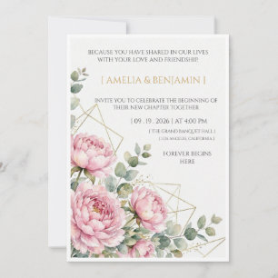 wedding table numbers, pink peony wedding, gold ge invitation