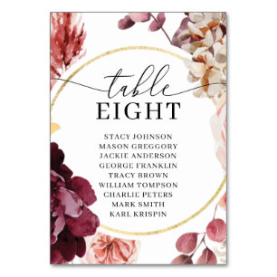 Wedding Table Numbers Seating Chart