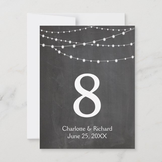 Wedding table numbers string lights and chalkboard (Back)
