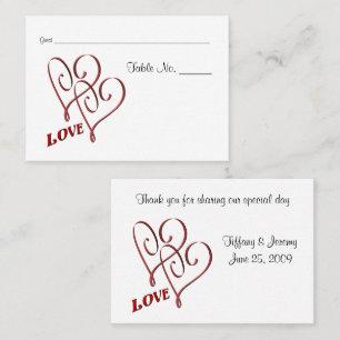 Wedding Table Place Cards Love Two Hearts