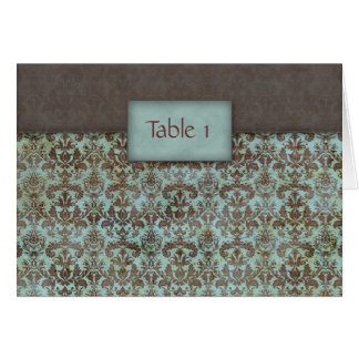 Wedding Table Seating Card Damask Blue Brown