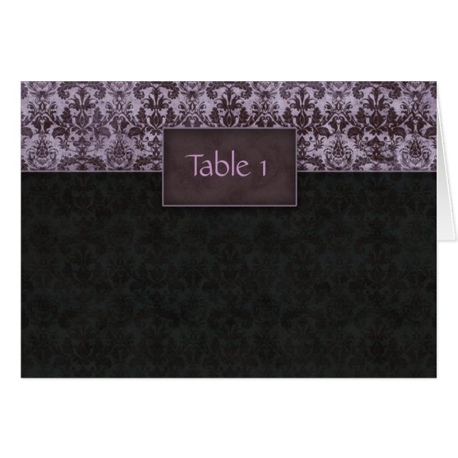 Wedding Table Seating Card Damask Purple Black (Front Horizontal)
