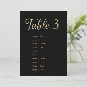 Wedding Table Seating Chart Cards Gold on Black