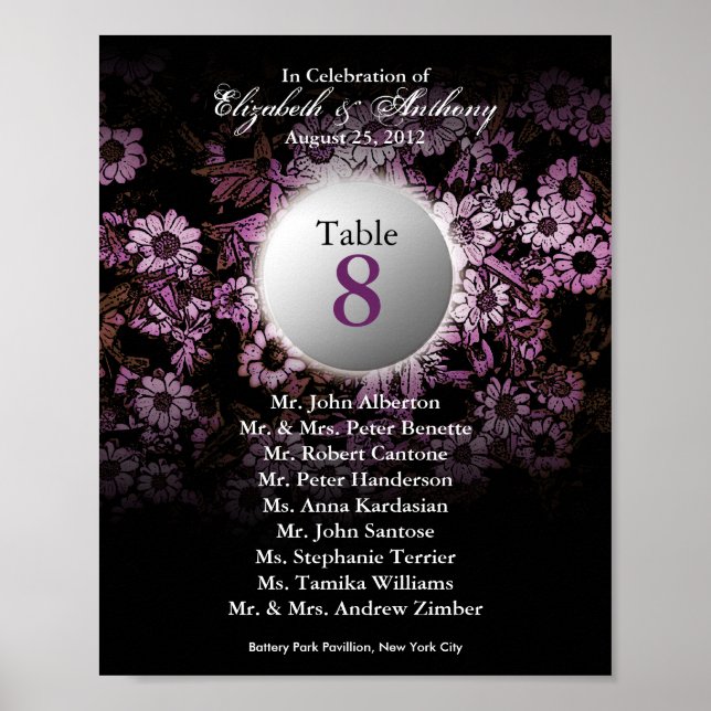 Wedding Table Seating Chart Print Pink Floral (Front)
