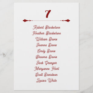 Wedding Table Seating Guest Names List Card