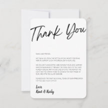 Wedding Table Thank You Card