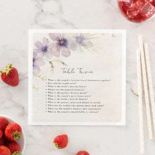 Wedding table trivia blue cosmos flowers napkin