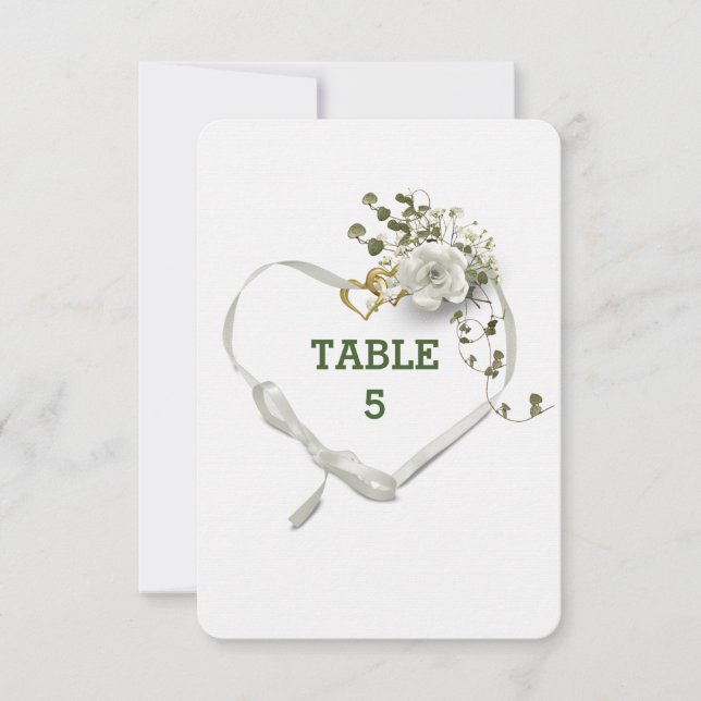 Wedding Tabletop White Ribbon Heart Invitation (Front)