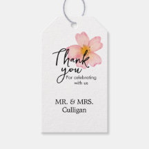 Wedding tags with pink flower