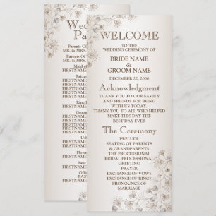 Wedding Tan Floral Heart Pattern Beige Elegant Programme