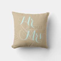 Wedding Tan Swirl Pillow Mr. and Mrs.