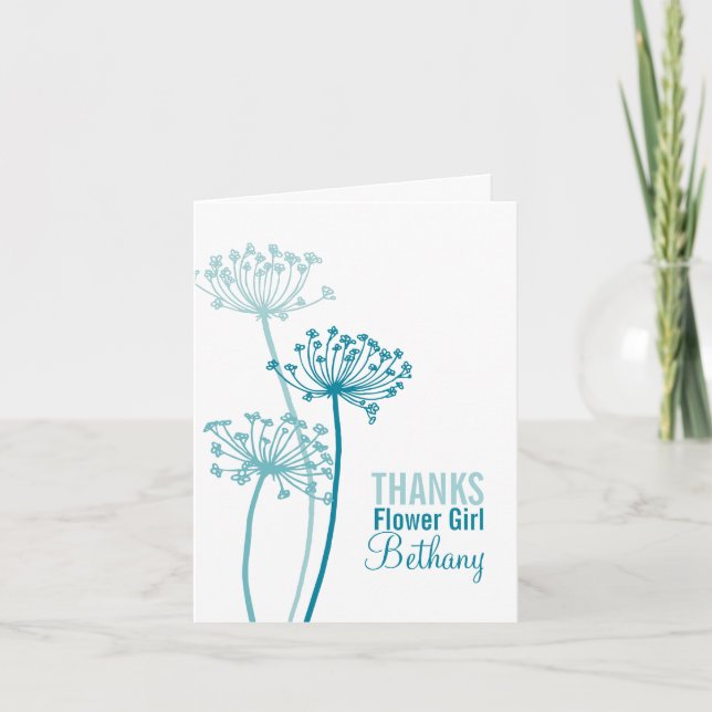 Wedding teal aqua flower girl thank you card (Front)