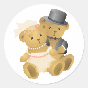 Wedding Teddy Bear Couple Classic Round Sticker