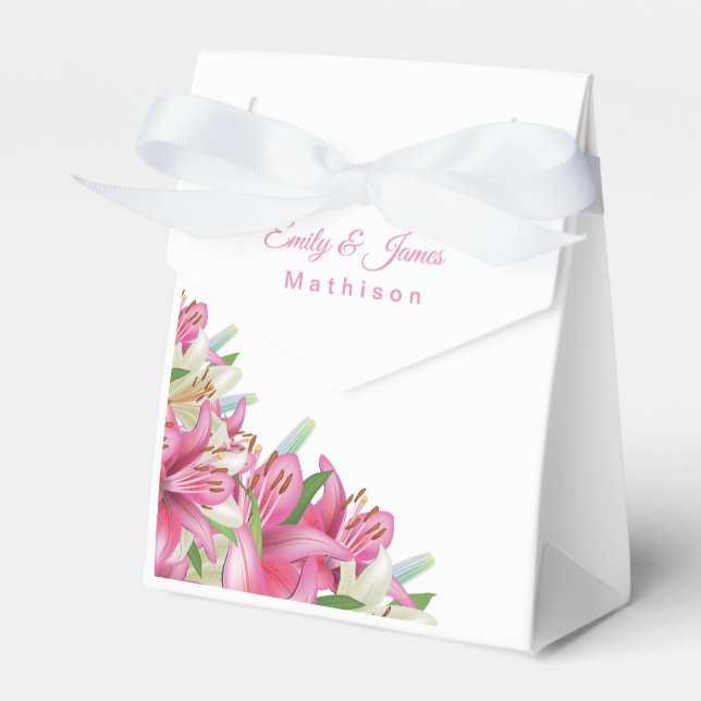Wedding Temple Wedding Favour Boxes-Pink Lilies Fa Box (Front Side)