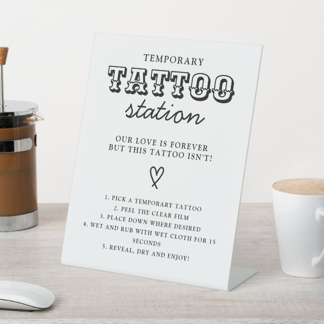 Wedding Temporary Tattoo Station Bar Instruction  Pedestal Sign (In SItu)