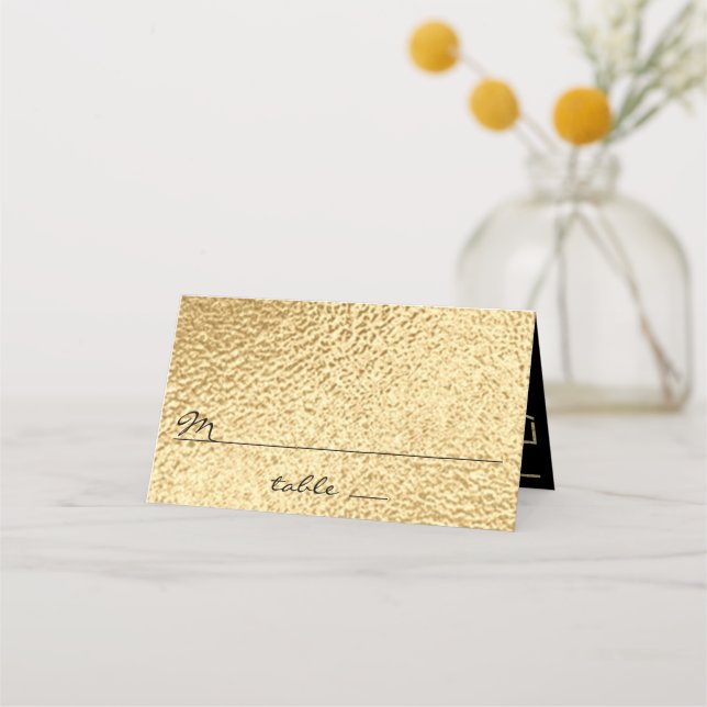 Wedding Tent Card Placecard Elegant Gold and Black (Front)