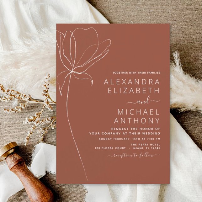 Wedding Terracotta Burnt Orange Floral Invitation (Creator Uploaded)