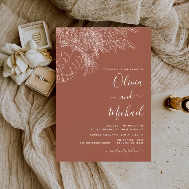 Wedding Terracotta Burnt Orange Floral Invitation (Creator Uploaded)