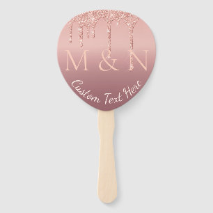 Wedding Text Rose Gold Blush Glitter Hand Fan