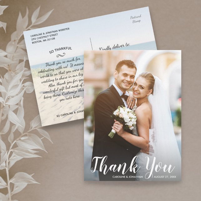 Wedding Thank You 2 Photos Fun Modern Casual Postcard (Creator Uploaded)