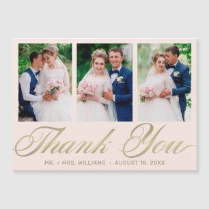 Wedding Thank You 3 Photo Collage Blush Gold